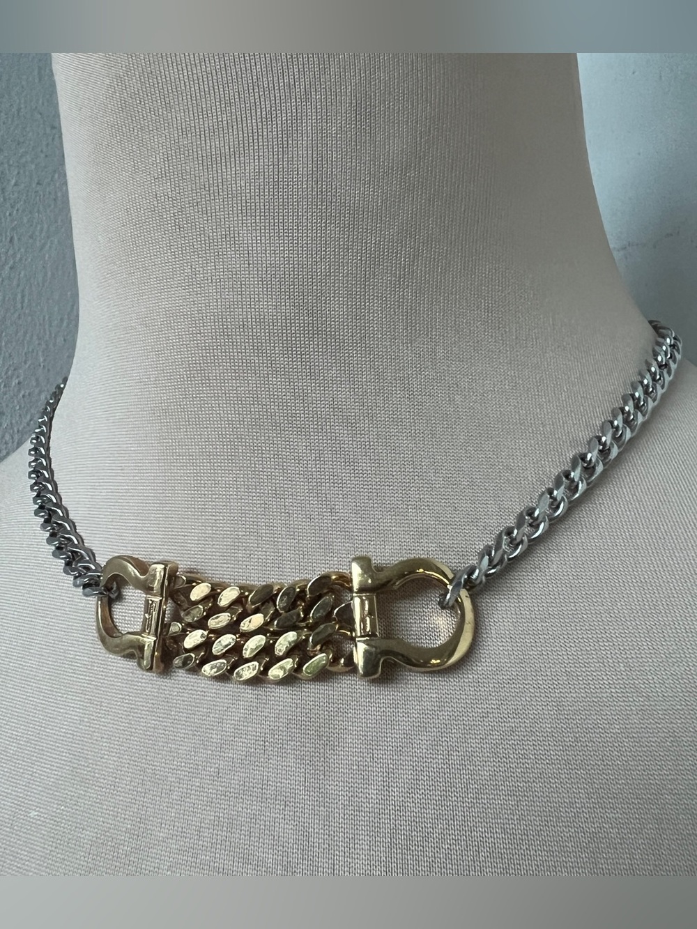 Custom Vintage Ferragamo Choker Necklace | Y2K Two-tone Curb Chain 15”